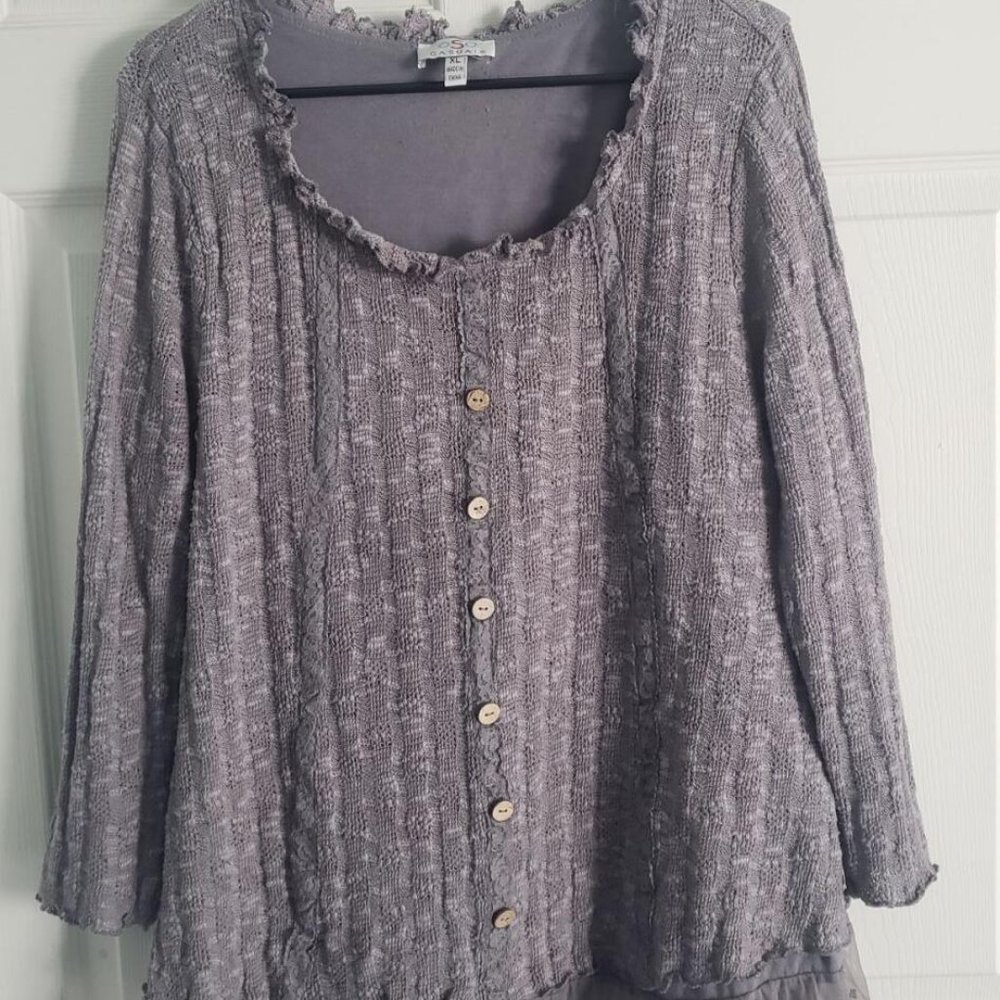 Women's Grey Long Line Ribbed Pullover Cable Knit Tunic Sweater size XL